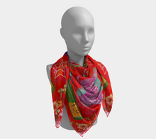 Scarf - "Flowers and Tigers and Bubbly! Oh My!" in Fire Engine Red