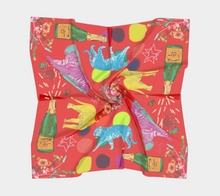 Scarf - "Flowers and Tigers and Bubbly! Oh My!" in Fire Engine Red