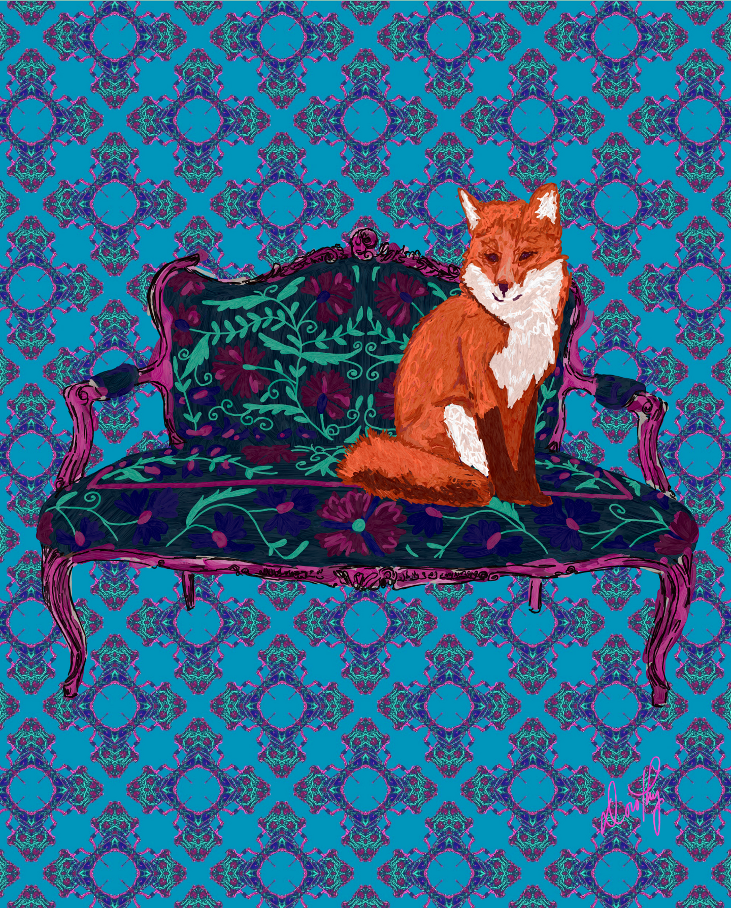 Fox on Furniture Art Print - various backgrounds