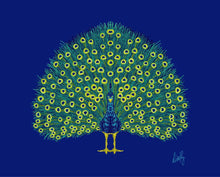 Hand Painted Framed Peacock Fine Art Print - various backgrounds