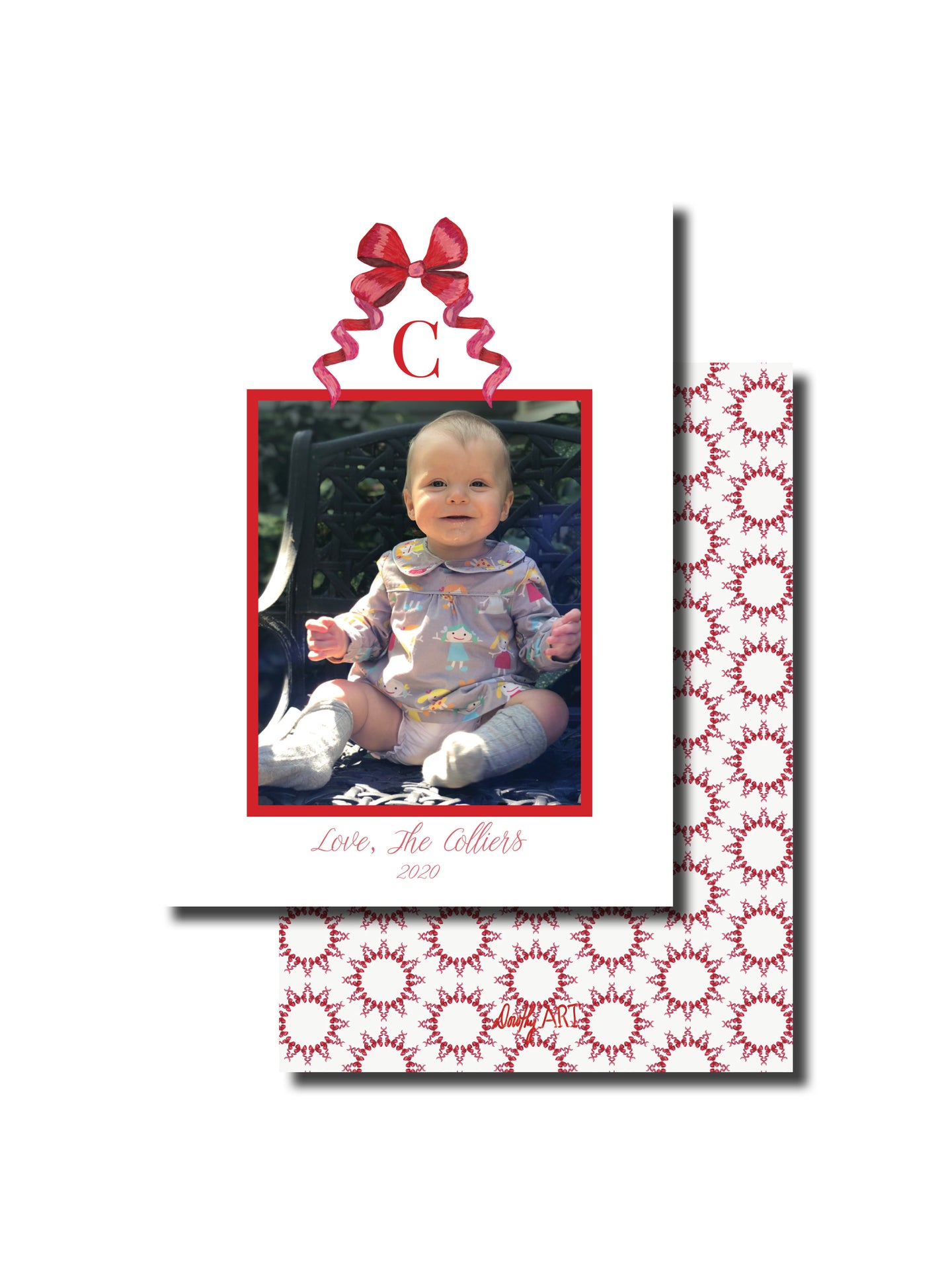 bow with initial holiday card