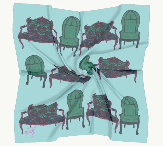 Silk Scarf - Settee & Balloon Chair Furniture in Blue