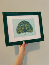 Hand Painted Framed Peacock Fine Art Print - various backgrounds