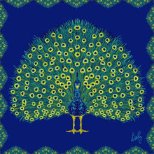 Silk Scarf - Peacock in Royal Blue