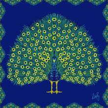 Silk Scarf - Peacock in Royal Blue