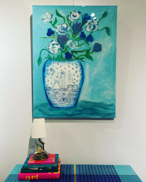 Your City Blue and White Ginger Jar Floral Oil Painting