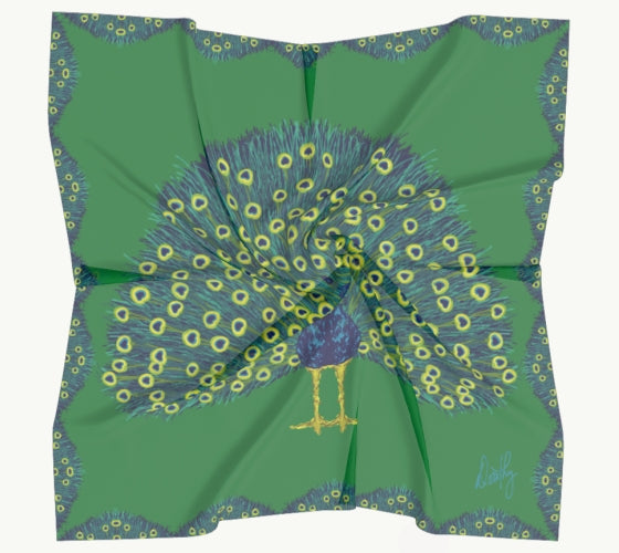 Silk Scarf - Peacock in Kelly Green
