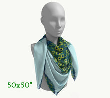 Silk Scarf - Peacock in Light Blue