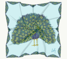 Silk Scarf - Peacock in Light Blue