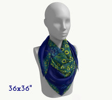 Silk Scarf - Peacock in Royal Blue