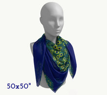 Silk Scarf - Peacock in Royal Blue