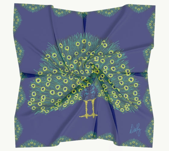 Silk Scarf - Peacock in Royal Blue
