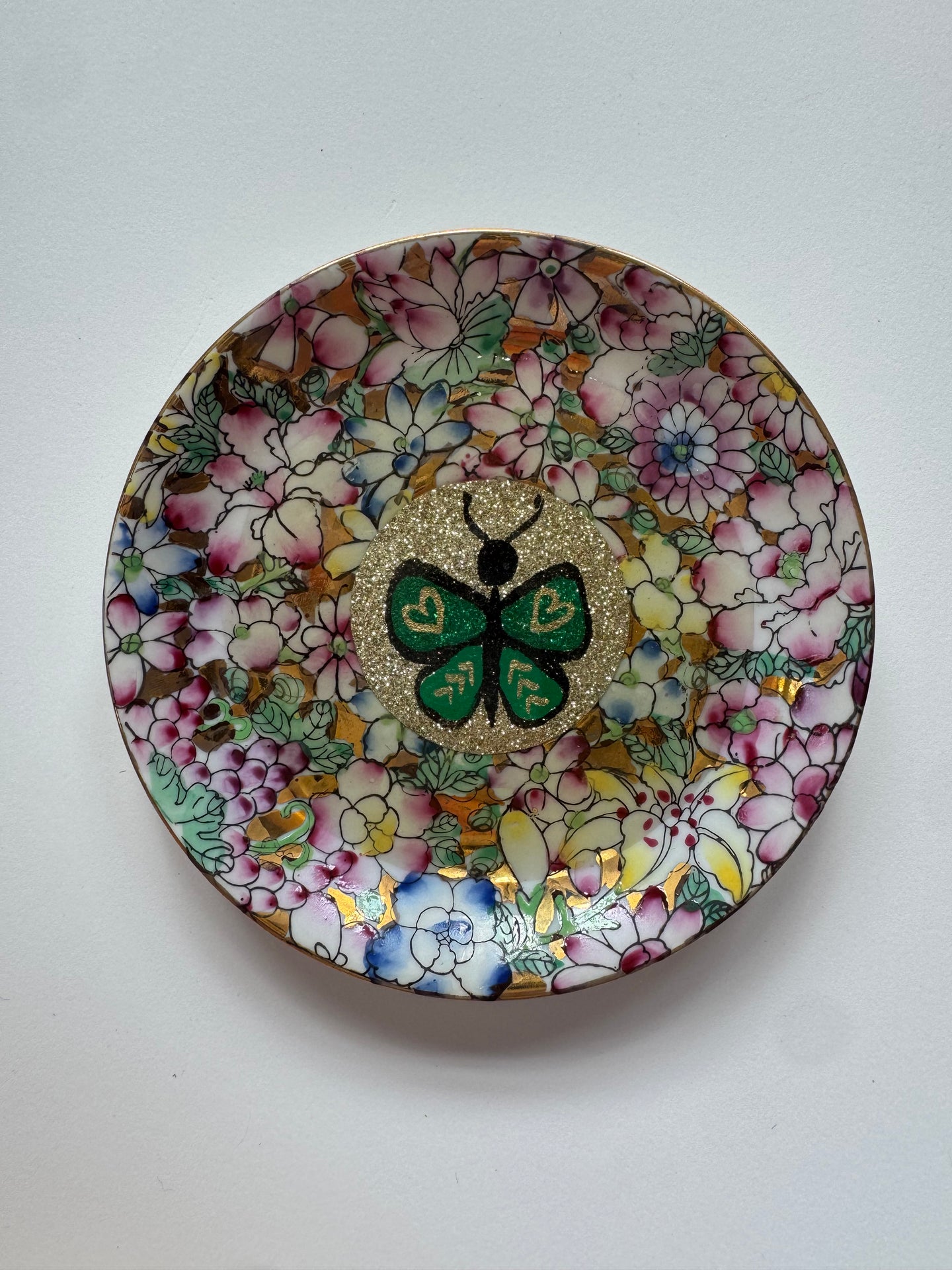 Butterfly Mixed Media Saucer in Green
