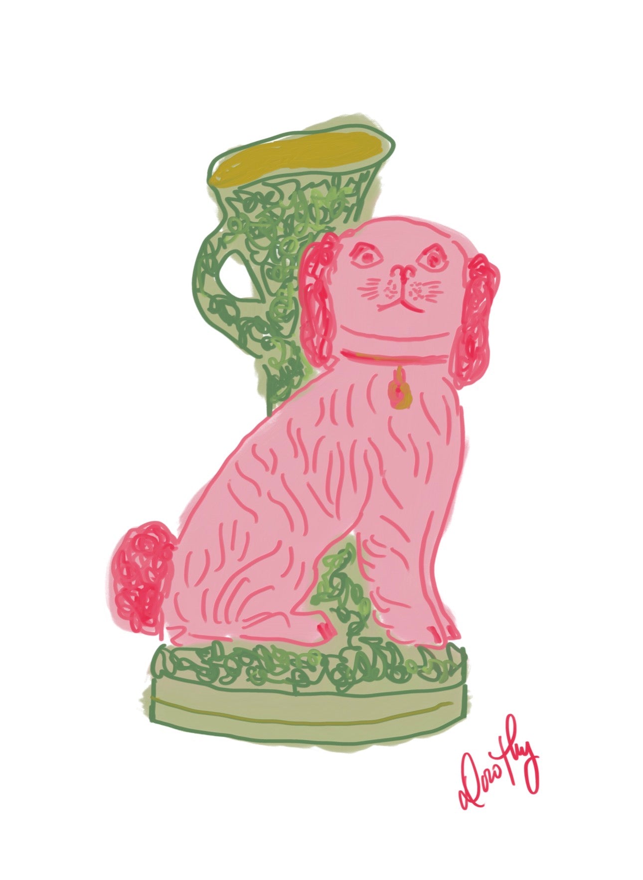Staffordshire Spill Vase in Pink and Green Fine Art Print