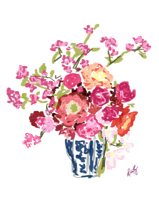 Florals in Blue and White Vase
