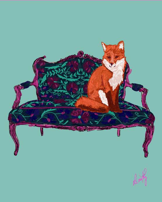 Fox on Furniture Art Print - various backgrounds