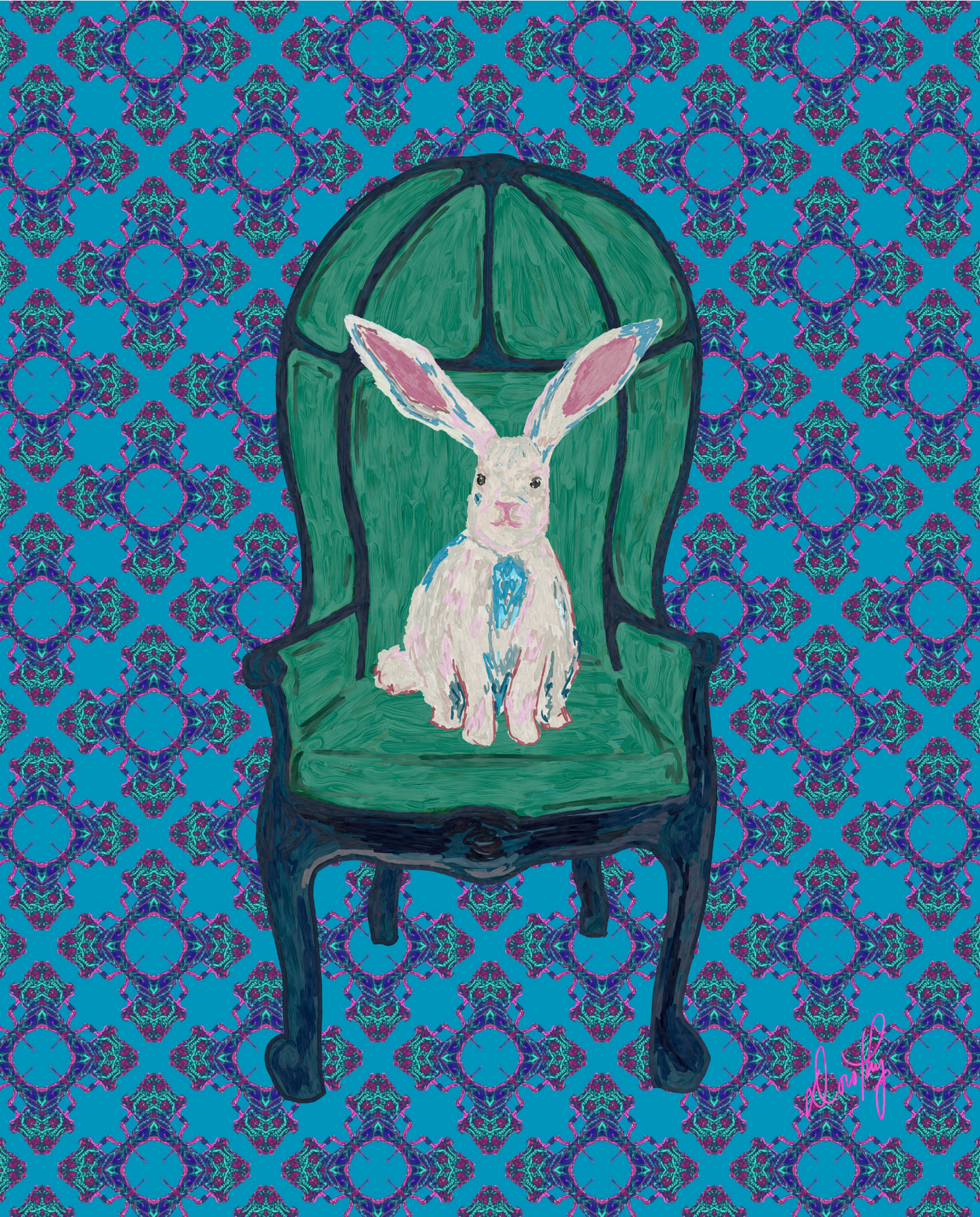 Hare on Chair Art Print - various backgrounds