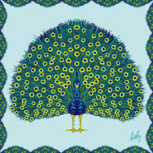 Silk Scarf - Peacock in Light Blue