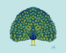 Hand Painted Framed Peacock Fine Art Print - various backgrounds