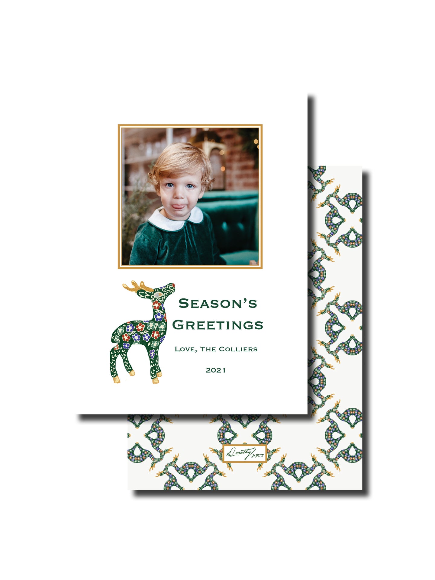 cloisonne deer in green holiday card