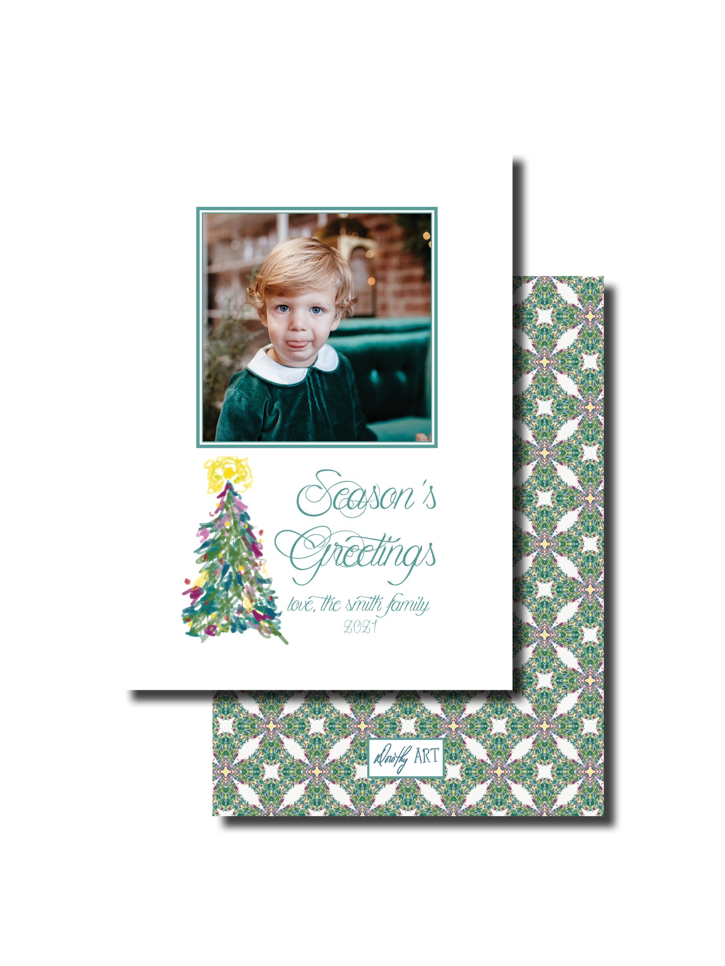 colorful christmas tree holiday card - vertical