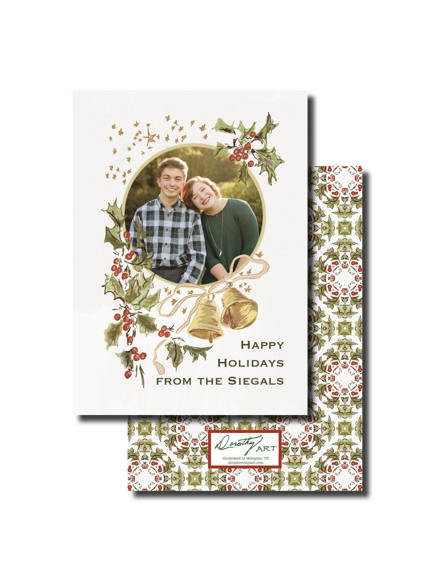 holly and bells holiday card
