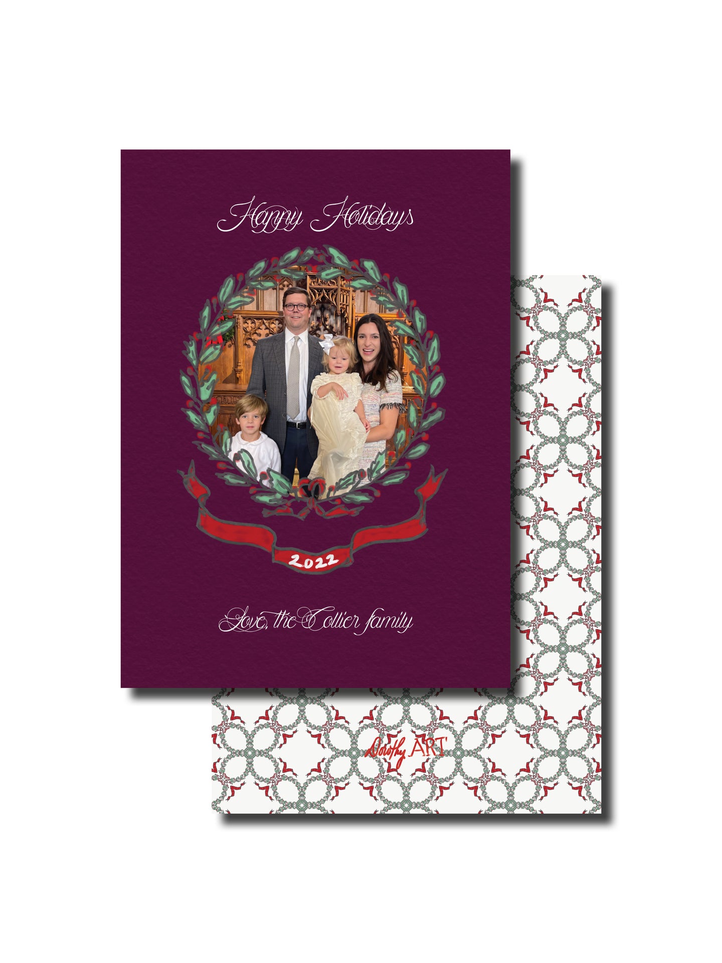 wreath in plum holiday card