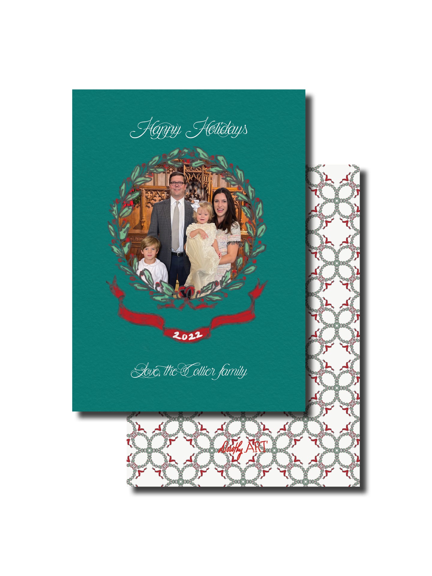 wreath in teal holiday card