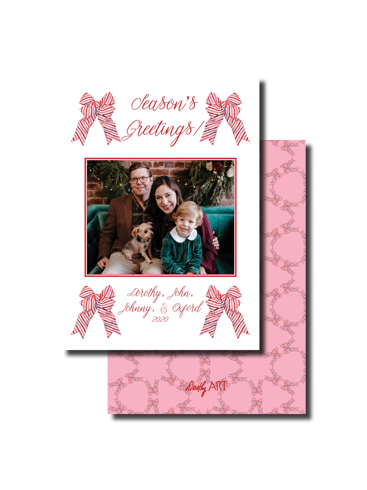 bow striped holiday card