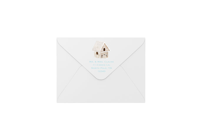 gingerbread house white envelopes - address printing