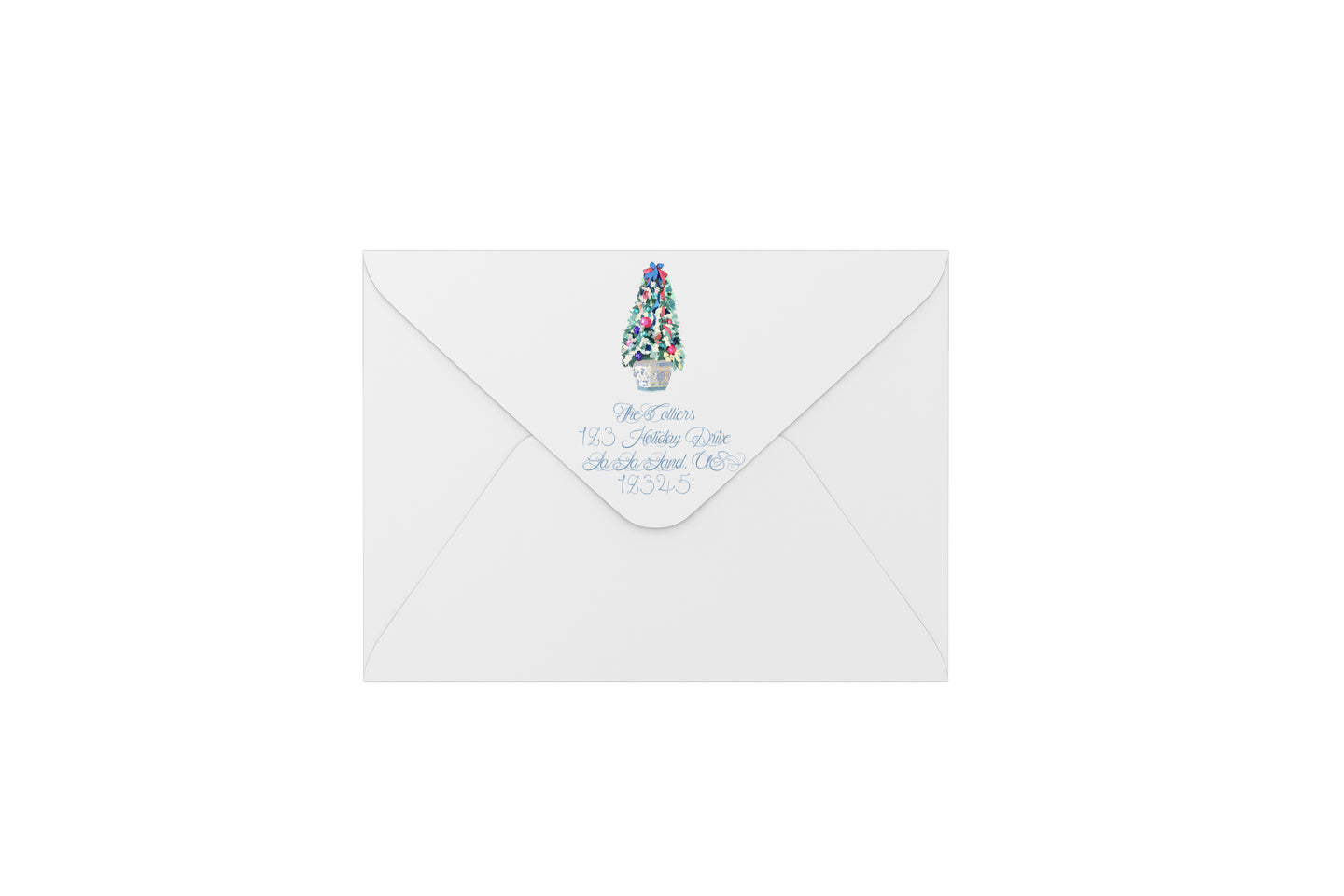 blue and white topiary envelopes - address printing