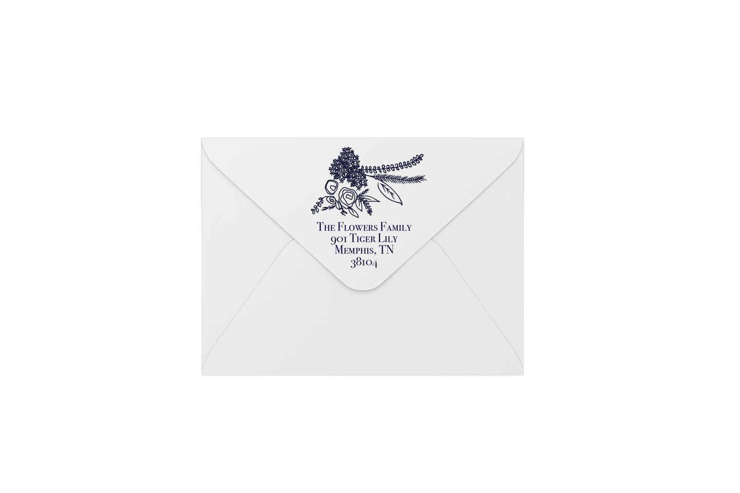 florals in navy envelopes - address printing