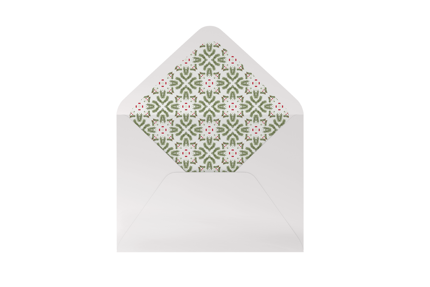 holly pattern in white envelope liner