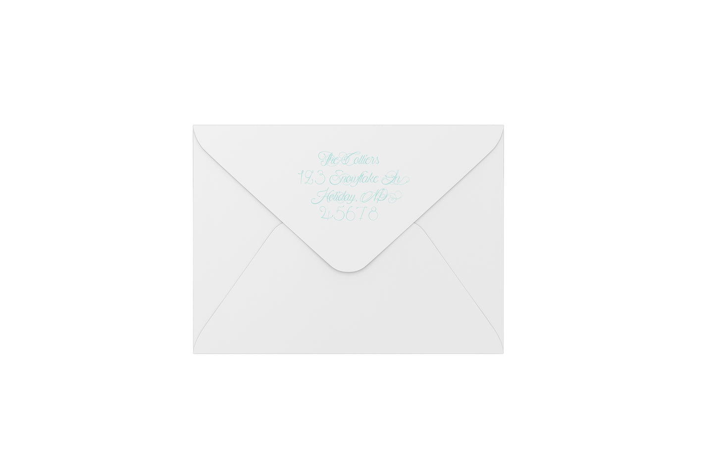 sweet square in light teal envelopes - address printing
