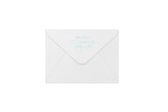 sweet square in light teal envelopes - address printing