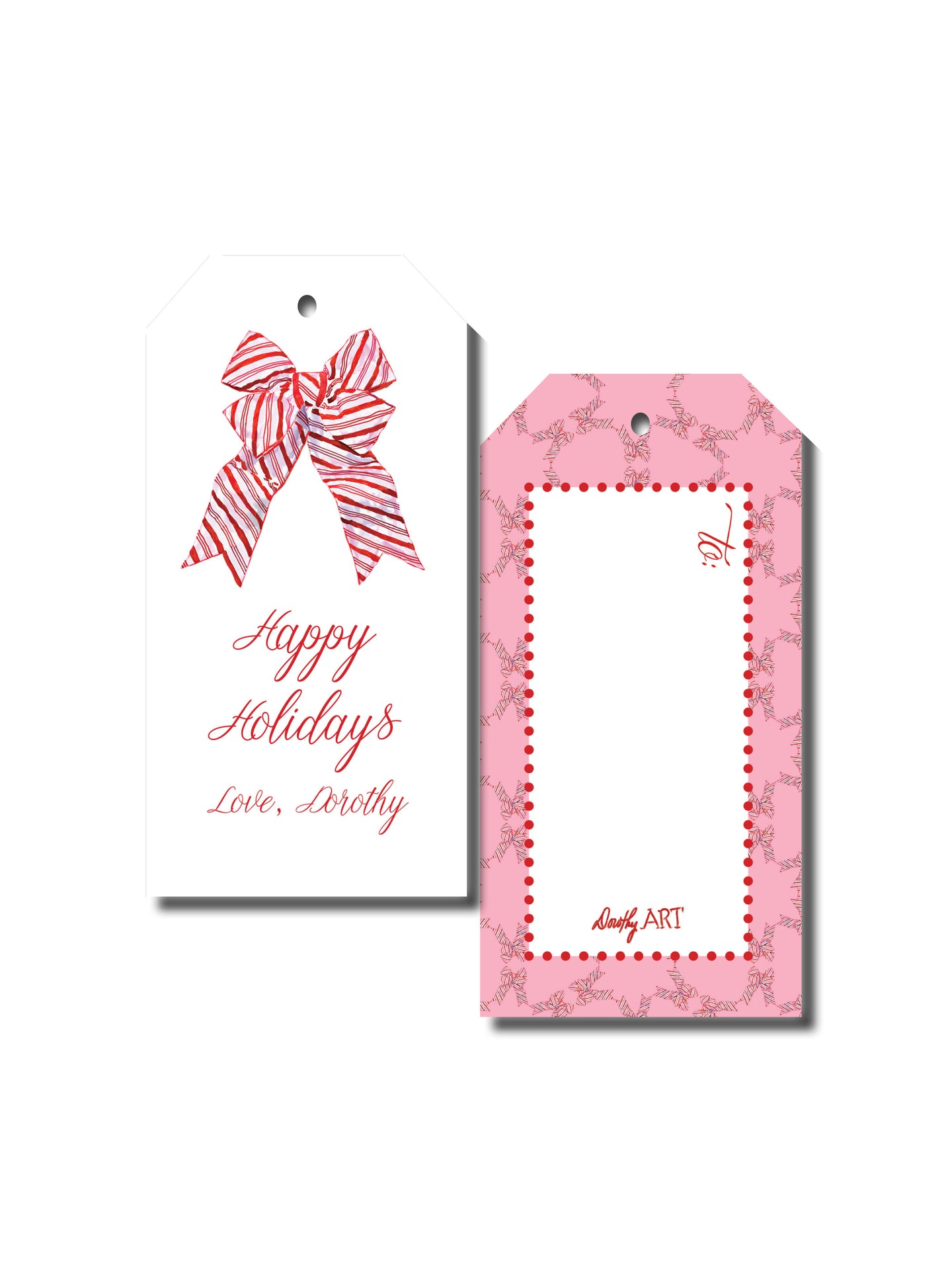 bow striped gift tag