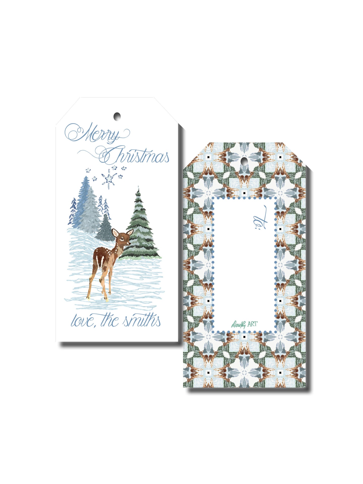 deer in snow gift tag