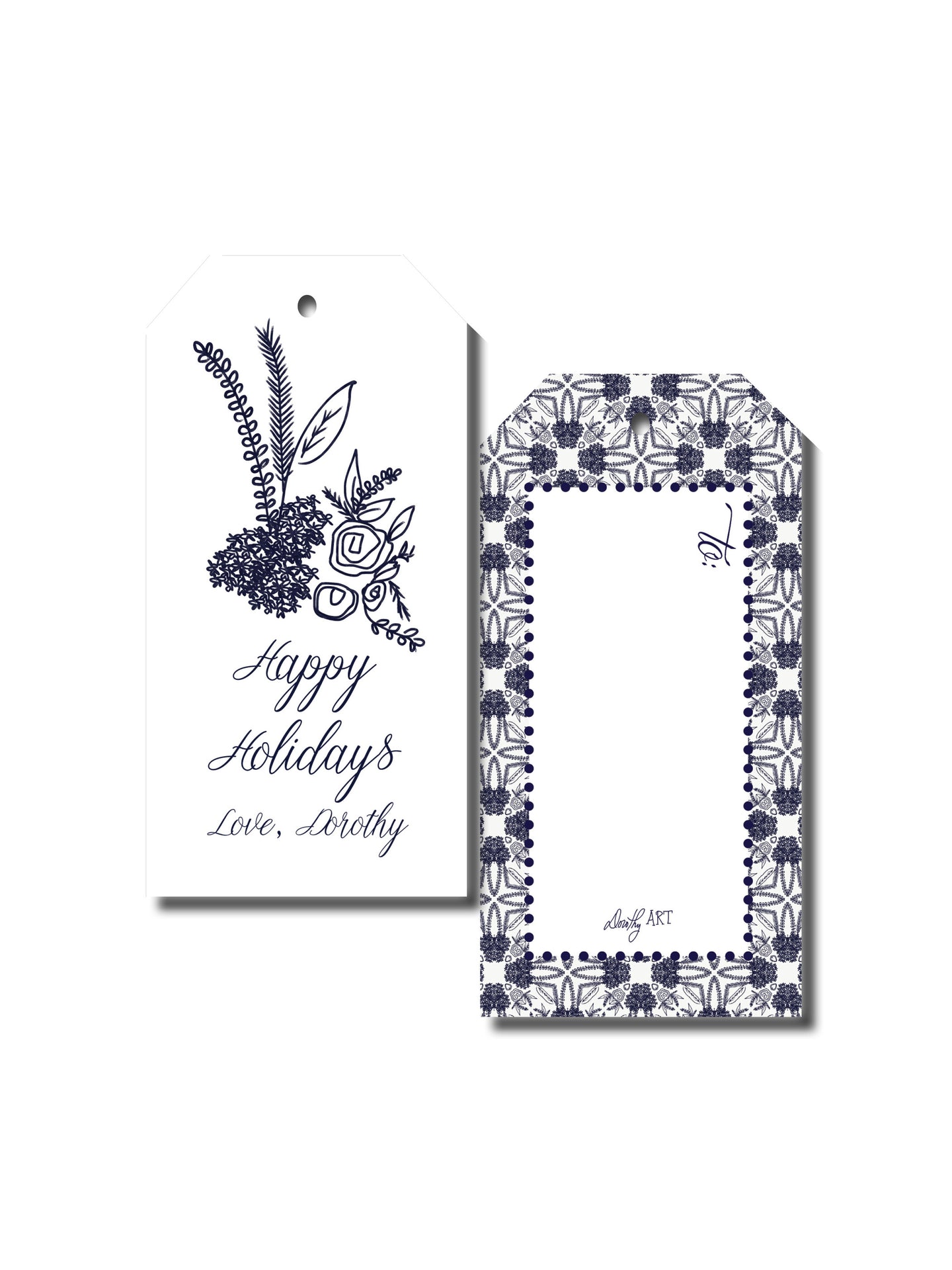 florals in navy gift tag
