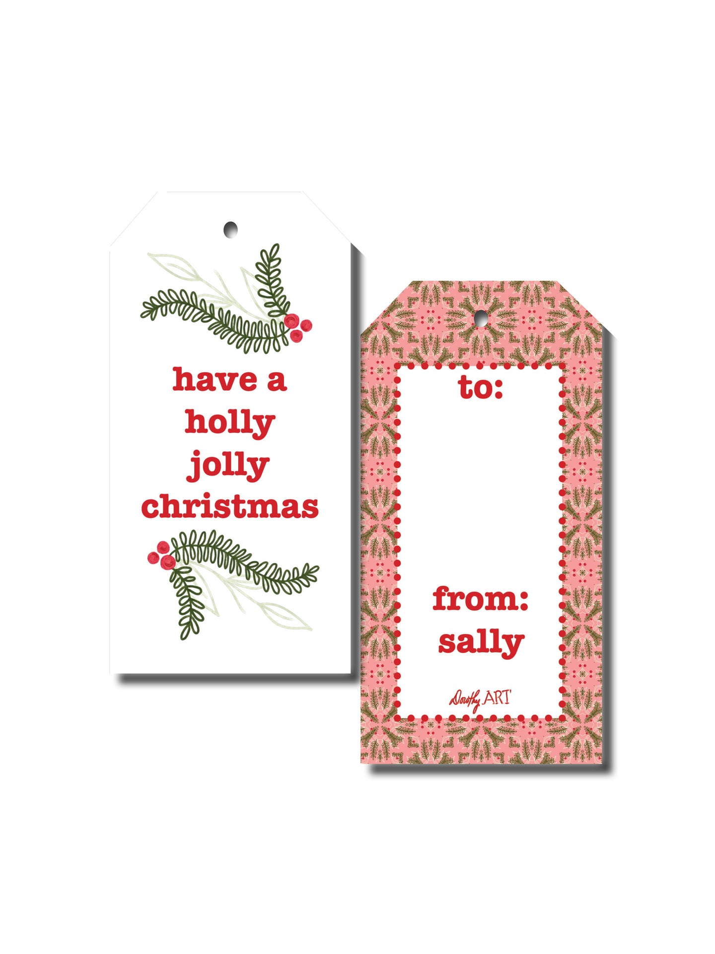 holly pattern gift tag