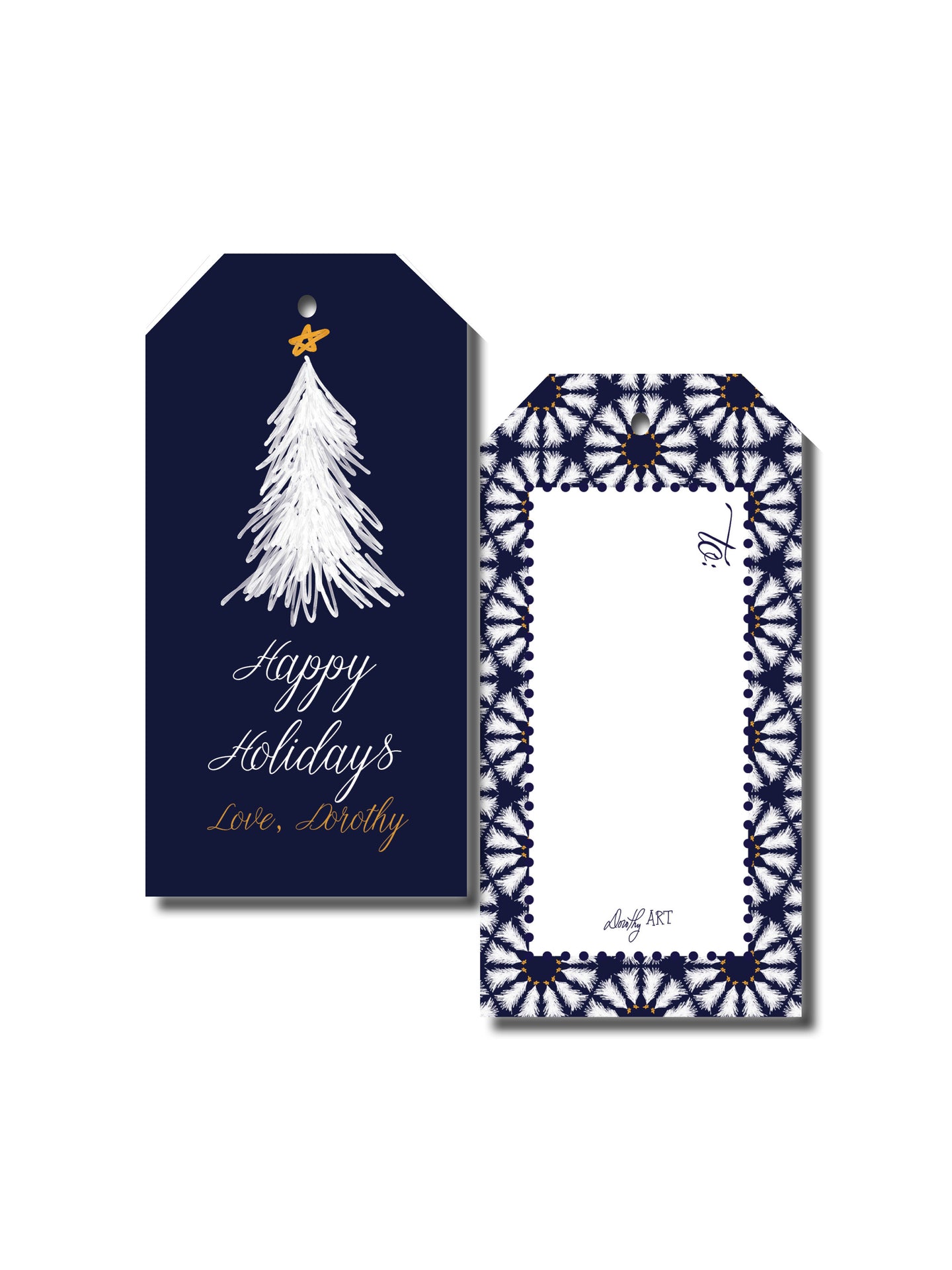 tree in white gift tag