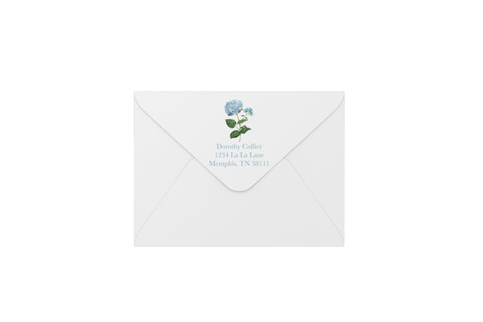 florals - blue hydrangeas - envelopes - address printing