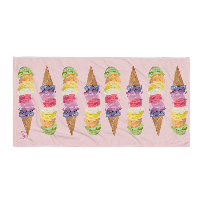 Luxury Towel - Ice Cream Cone Rainbow in pink