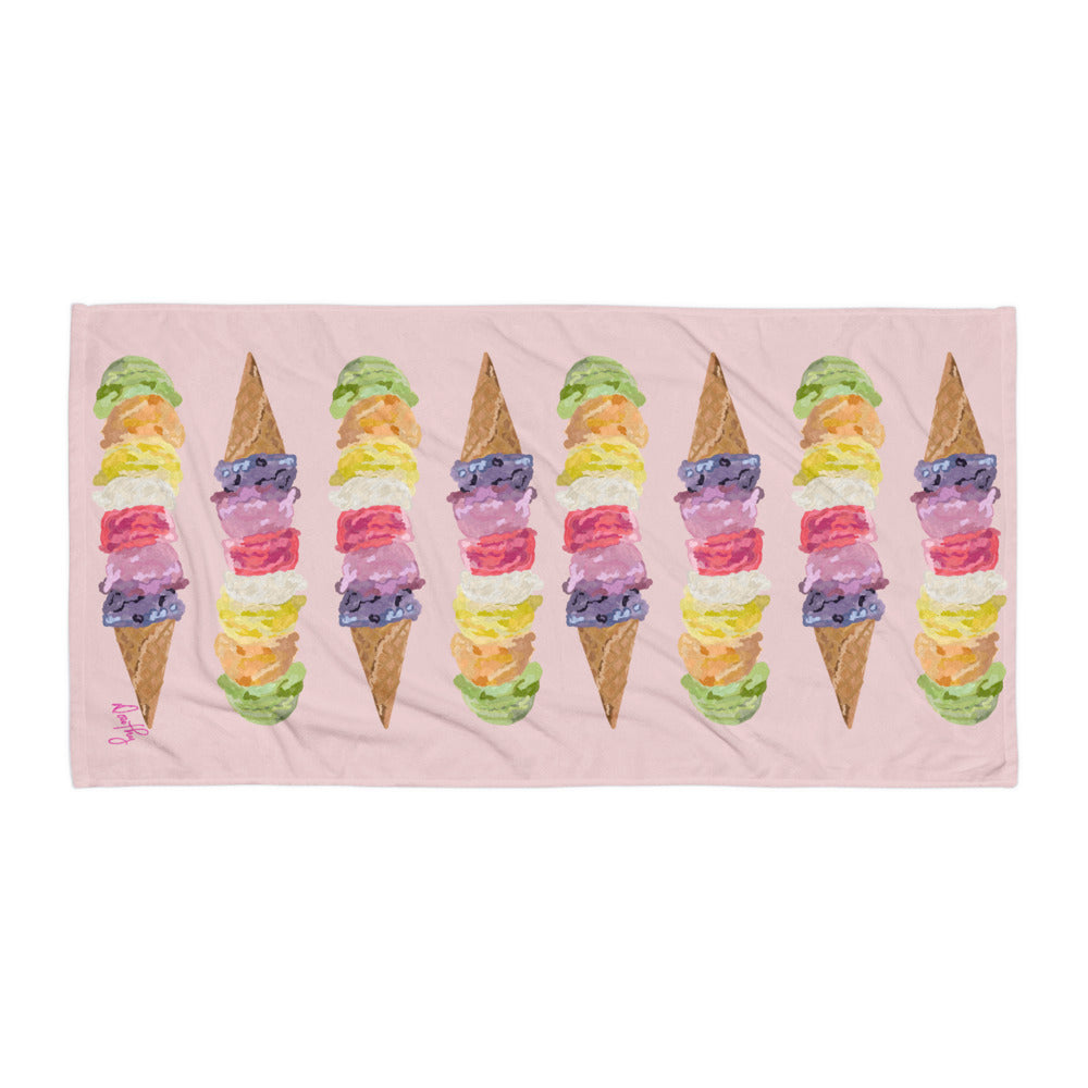 Luxury Towel - Ice Cream Cone Rainbow in pink