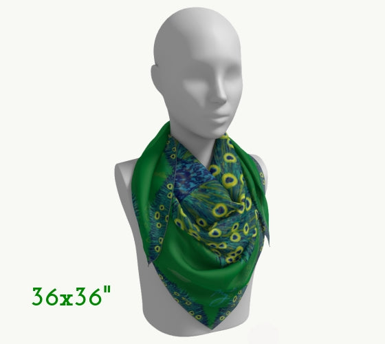 Square Scarf Peacock Hand Painted Silk Scarf Silk Scarves 