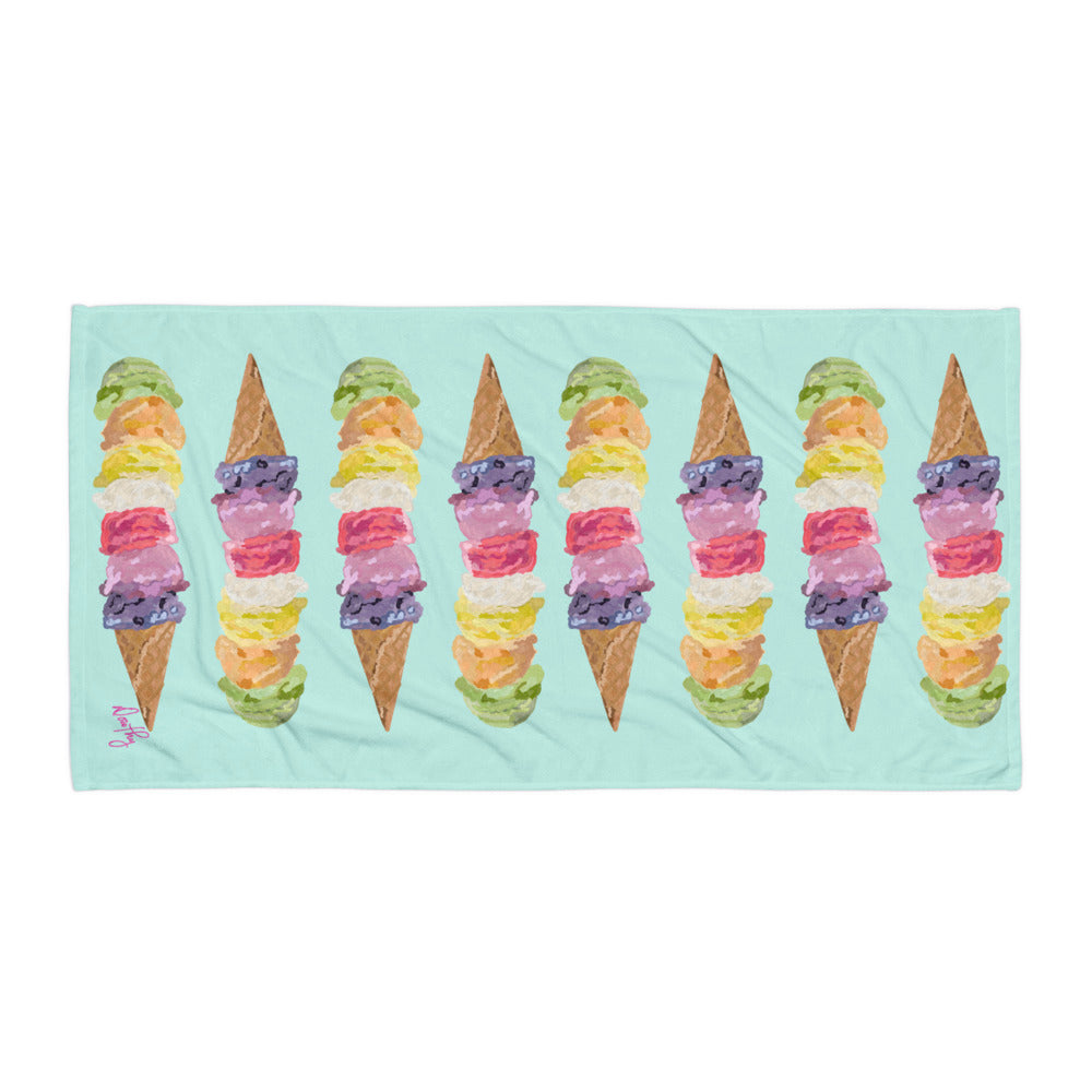 Luxury Towel - Ice Cream Cone Rainbow in Blue