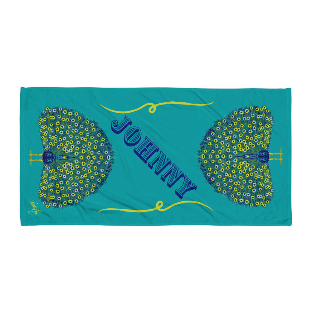 Luxury Towel - peacock with personalized full name